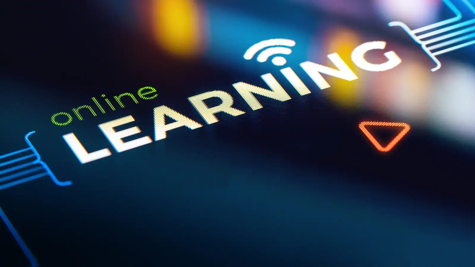 A background image with words "online learning"